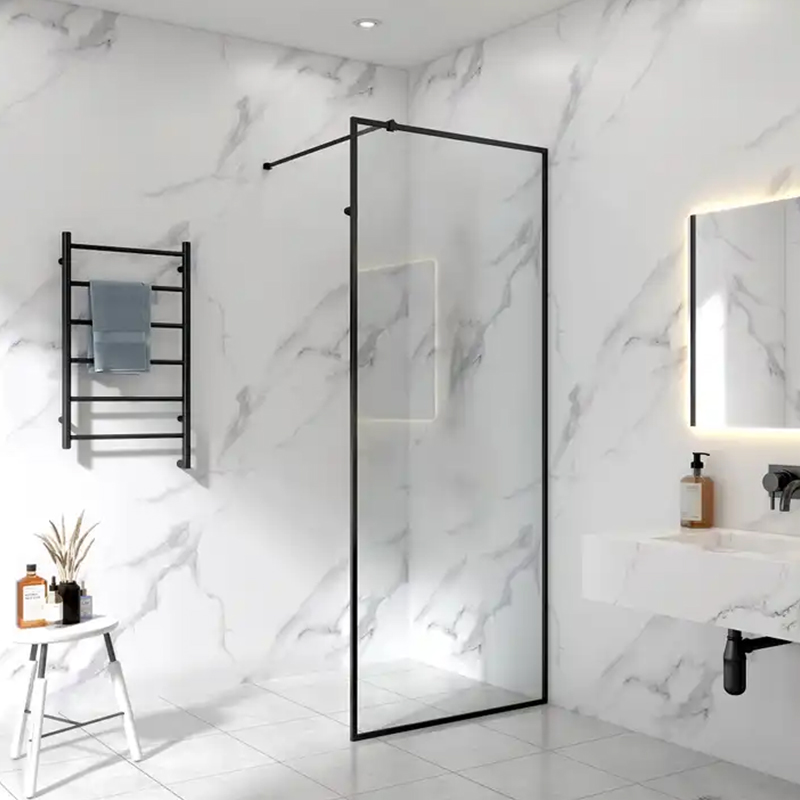 Transparent black electroplated frame tempered glass shower screen